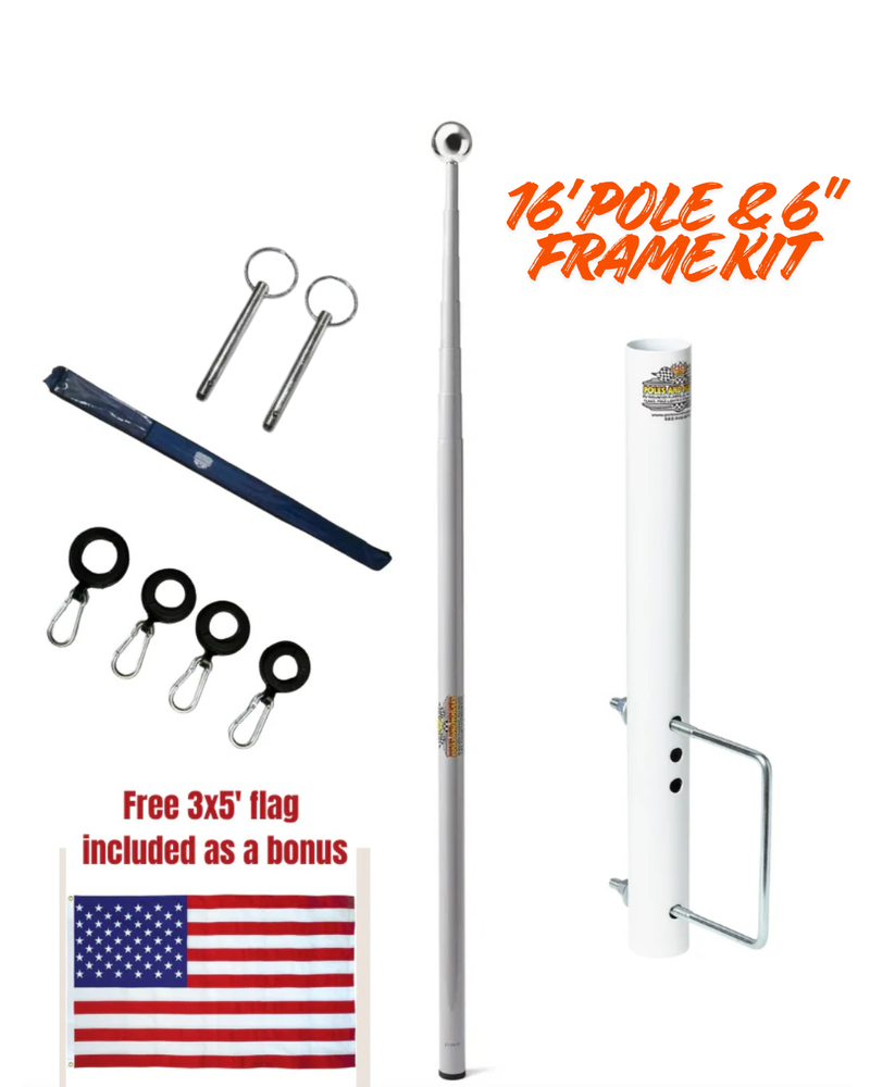Telescopic Fiberglass Flagpole & 6" Frame Mount Kit
