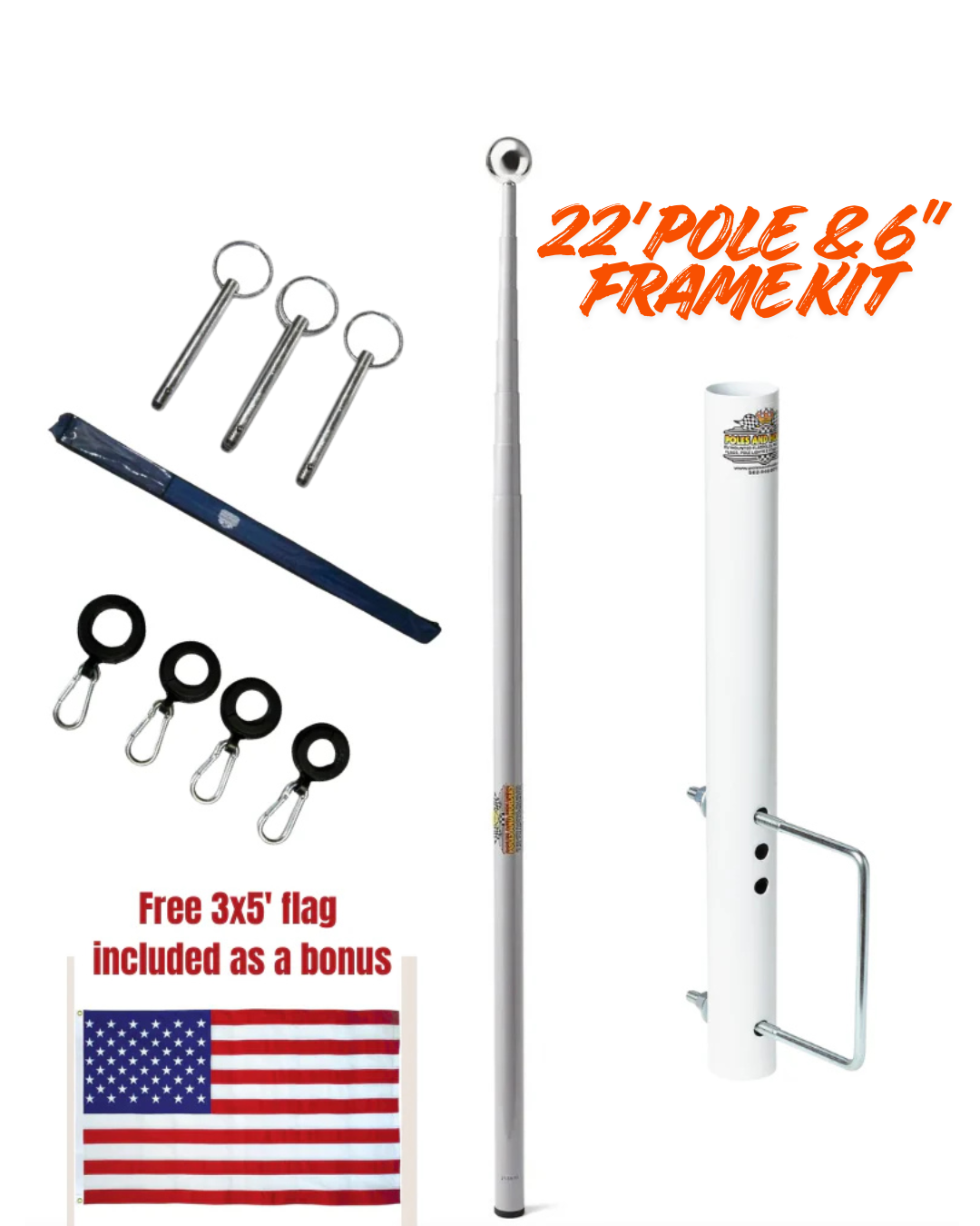 Telescopic Fiberglass Flagpole & 6" Frame Mount Kit