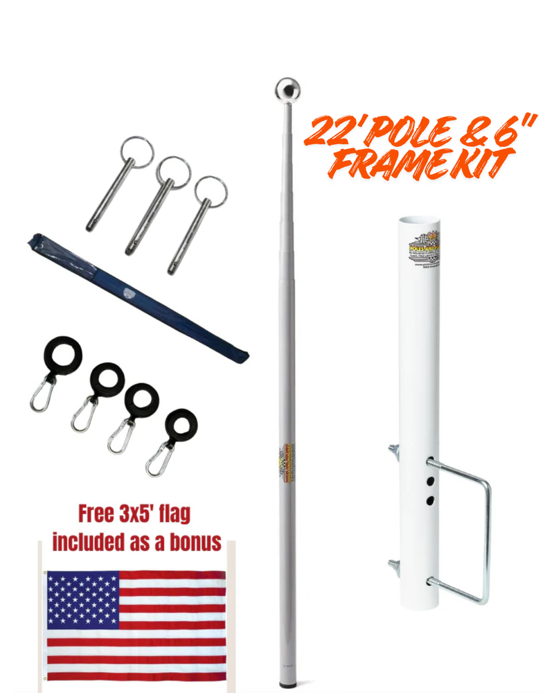 Telescopic Fiberglass Flagpole & 6" Frame Mount Kit