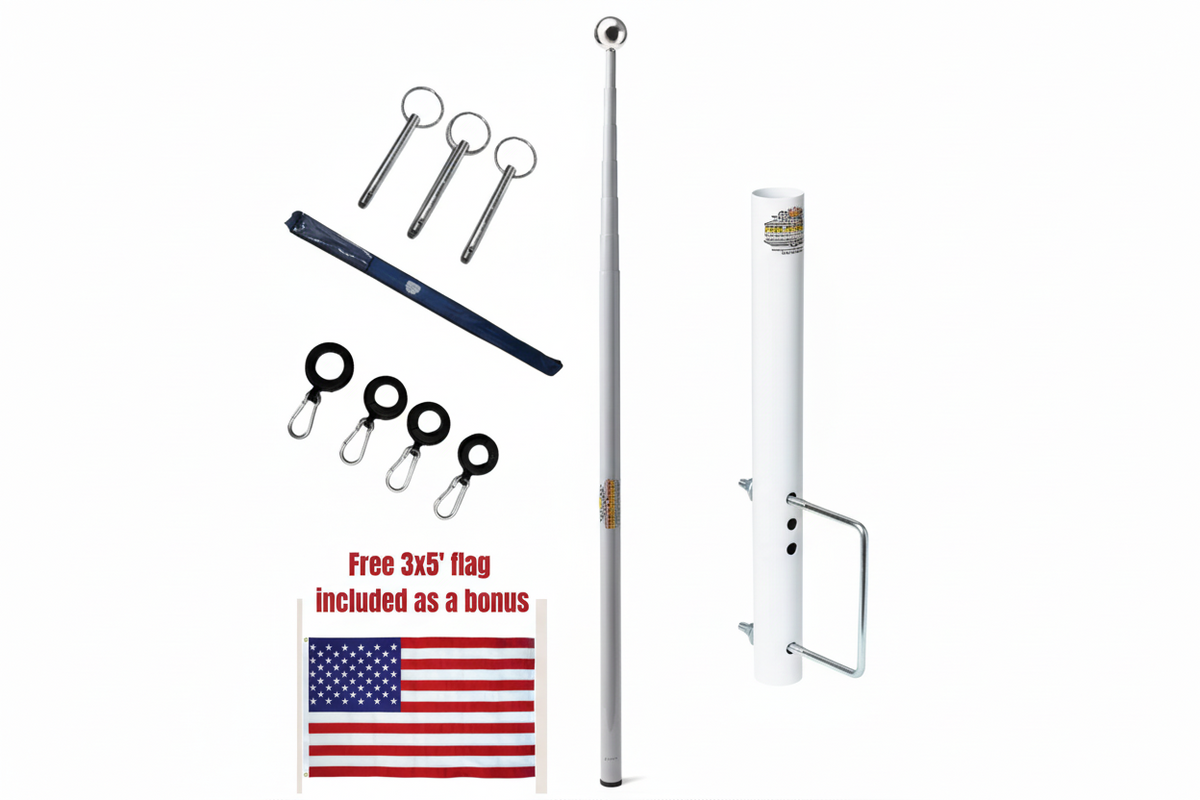 Telescopic Fiberglass Flagpole & 6" Frame Mount Kit