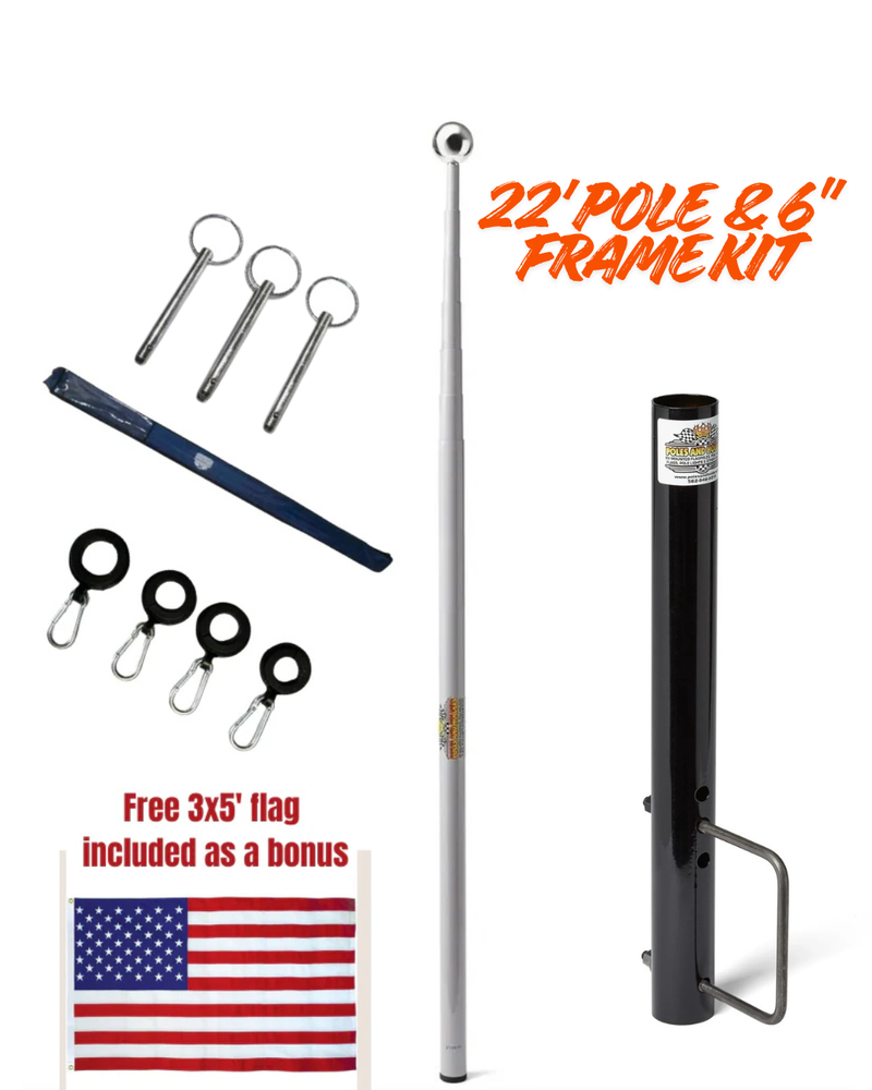 Telescopic Fiberglass Flagpole & 6" Frame Mount Kit