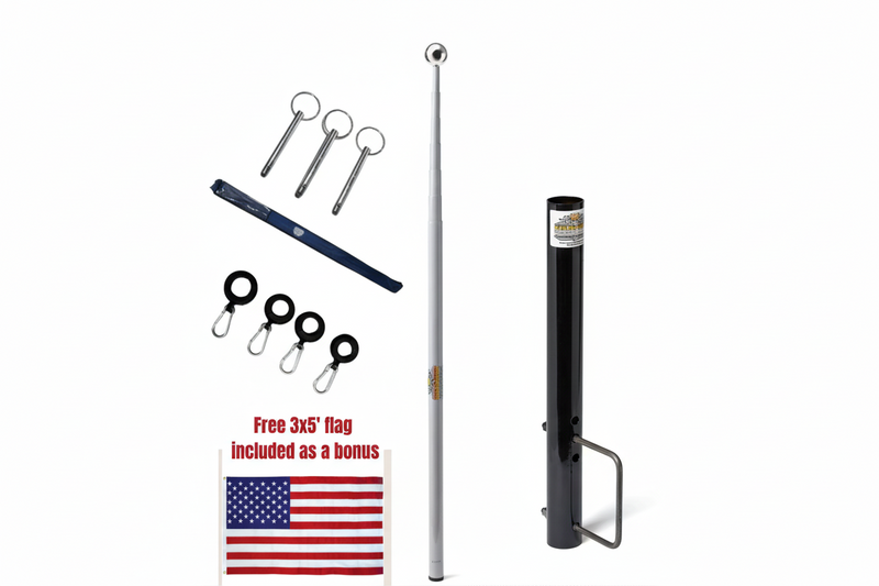 Telescopic Fiberglass Flagpole & 6" Frame Mount Kit