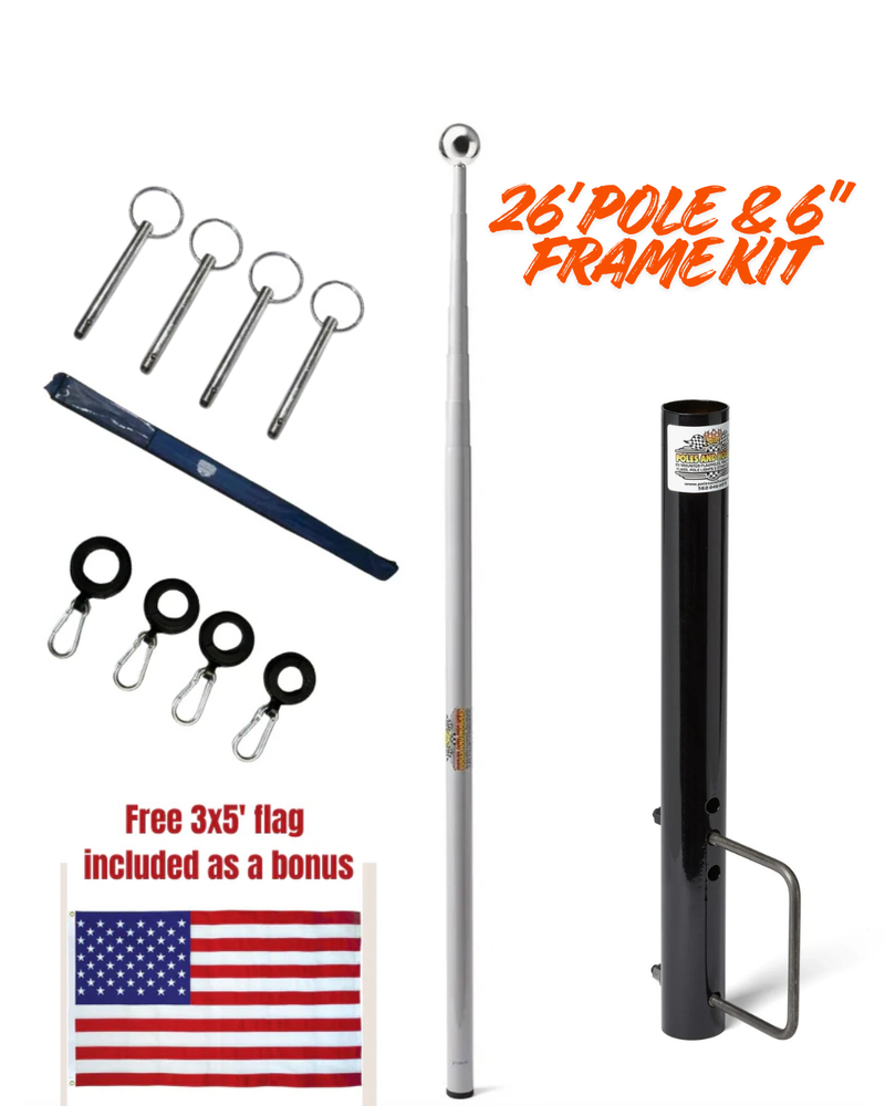 Telescopic Fiberglass Flagpole & 6" Frame Mount Kit