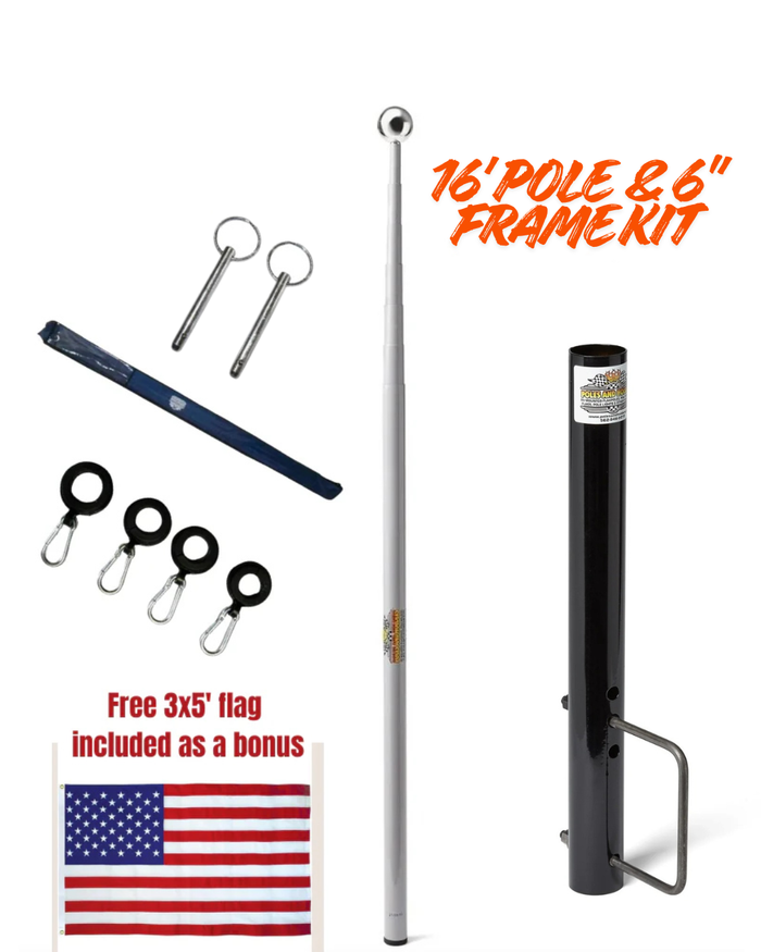 Telescopic Fiberglass Flagpole & 6" Frame Mount Kit