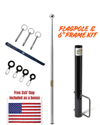 Telescopic Fiberglass Flagpole & 6" Frame Mount Kit