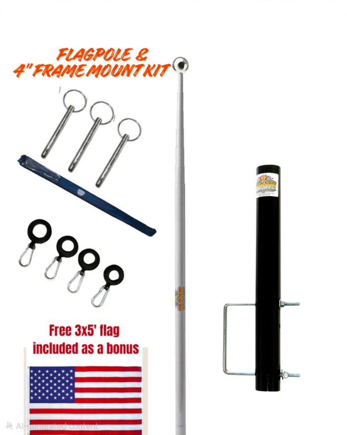 Telescoping Flagpole W/ 4" Bumper Mount Kit
