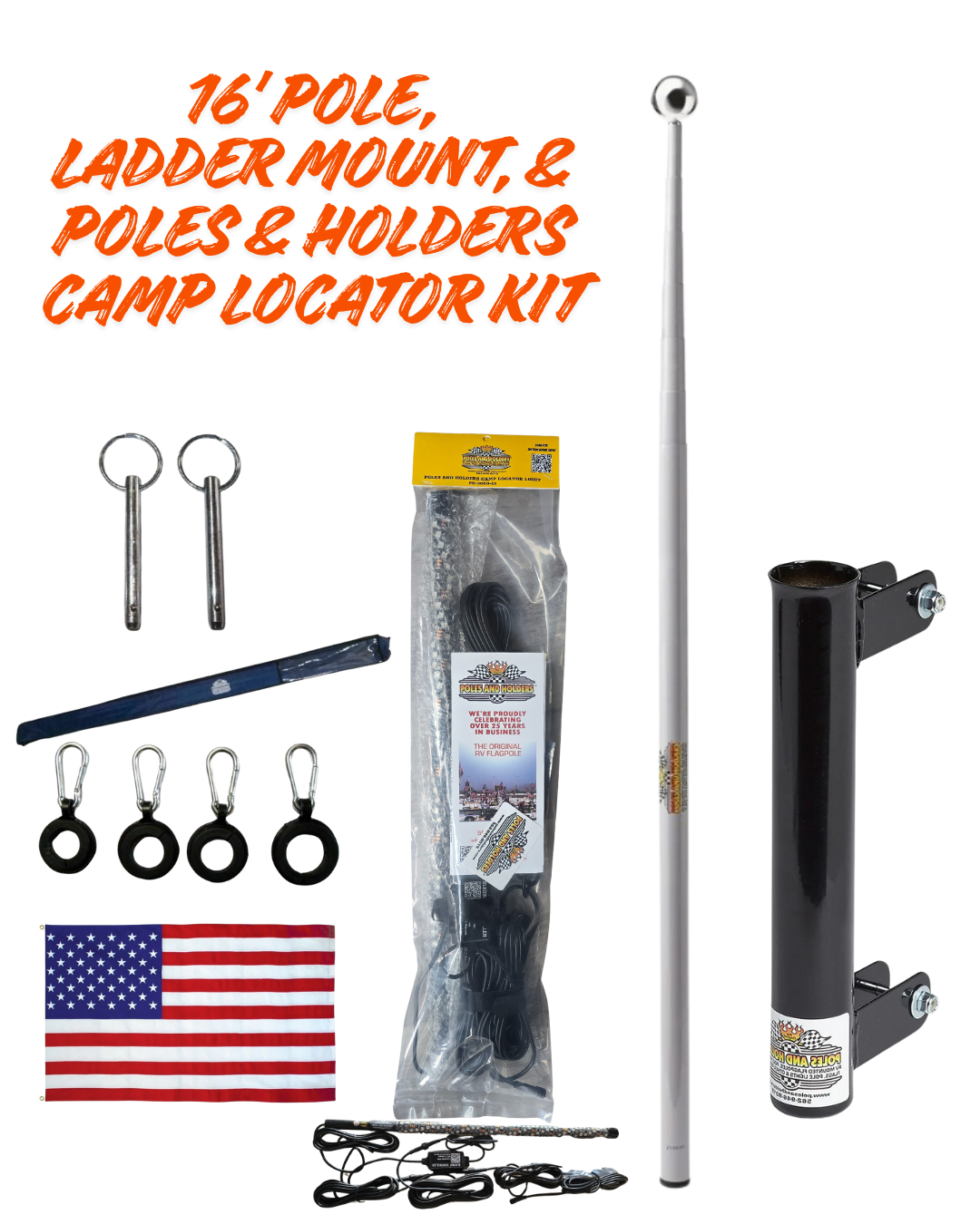 Telescoping Flagpole w/ Ladder Mount and Camp Locator Kit