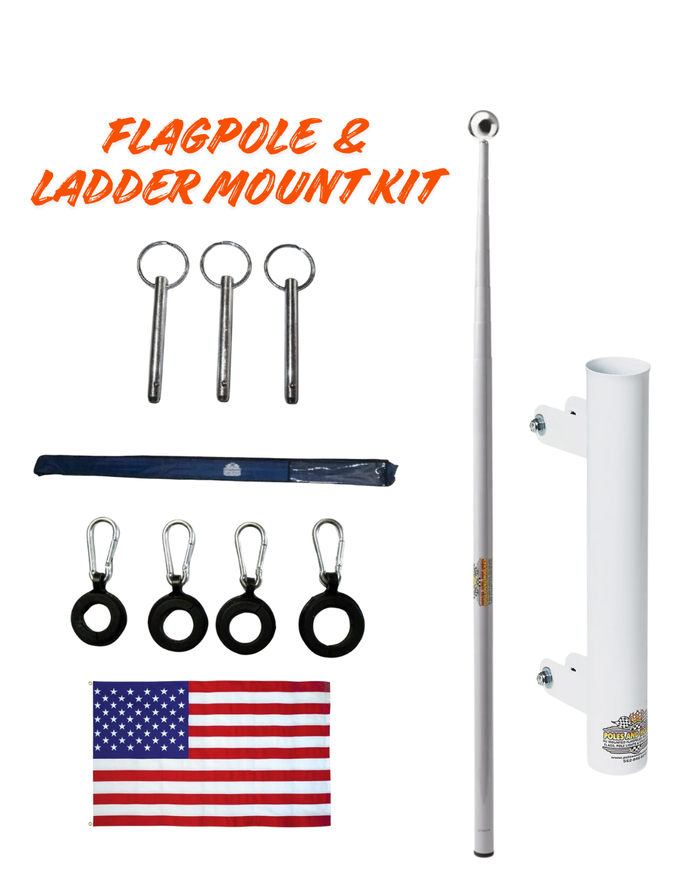 22' Fiberglass Telescoping RV Flagpole + Ladder Mount Bundle