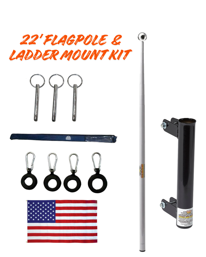 22' Fiberglass Telescoping RV Flagpole + Ladder Mount Bundle